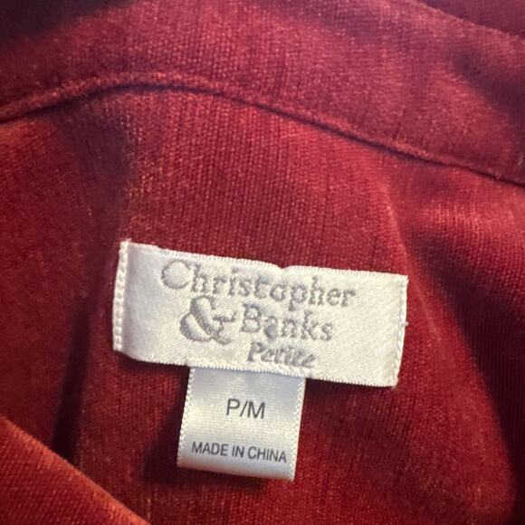 CHRISTOPHER & BANKS Petite Velour Snap Front Shirt Jacket P/M Red Rust Stretchy - Picture 8 of 11